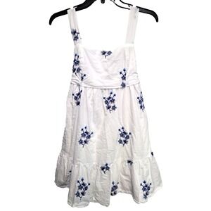 Altar'd State Mini Dress Sz XL White Floral Blue Lily Embroidery Tie Back Pocket